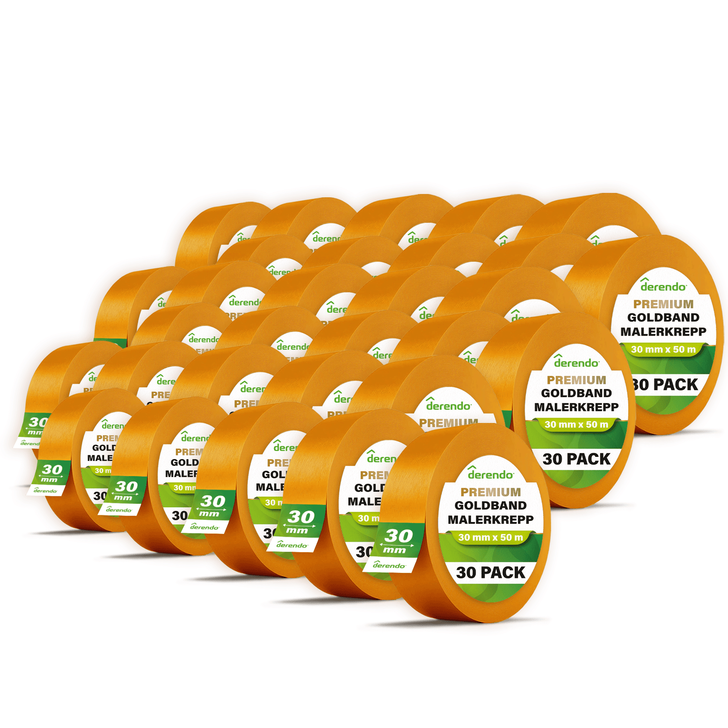 Derendo® Washi Tape Malerkrepp Premium – Goldband für scharfe Farbkanten in 30mm x 50m – Produktbild von Derendo