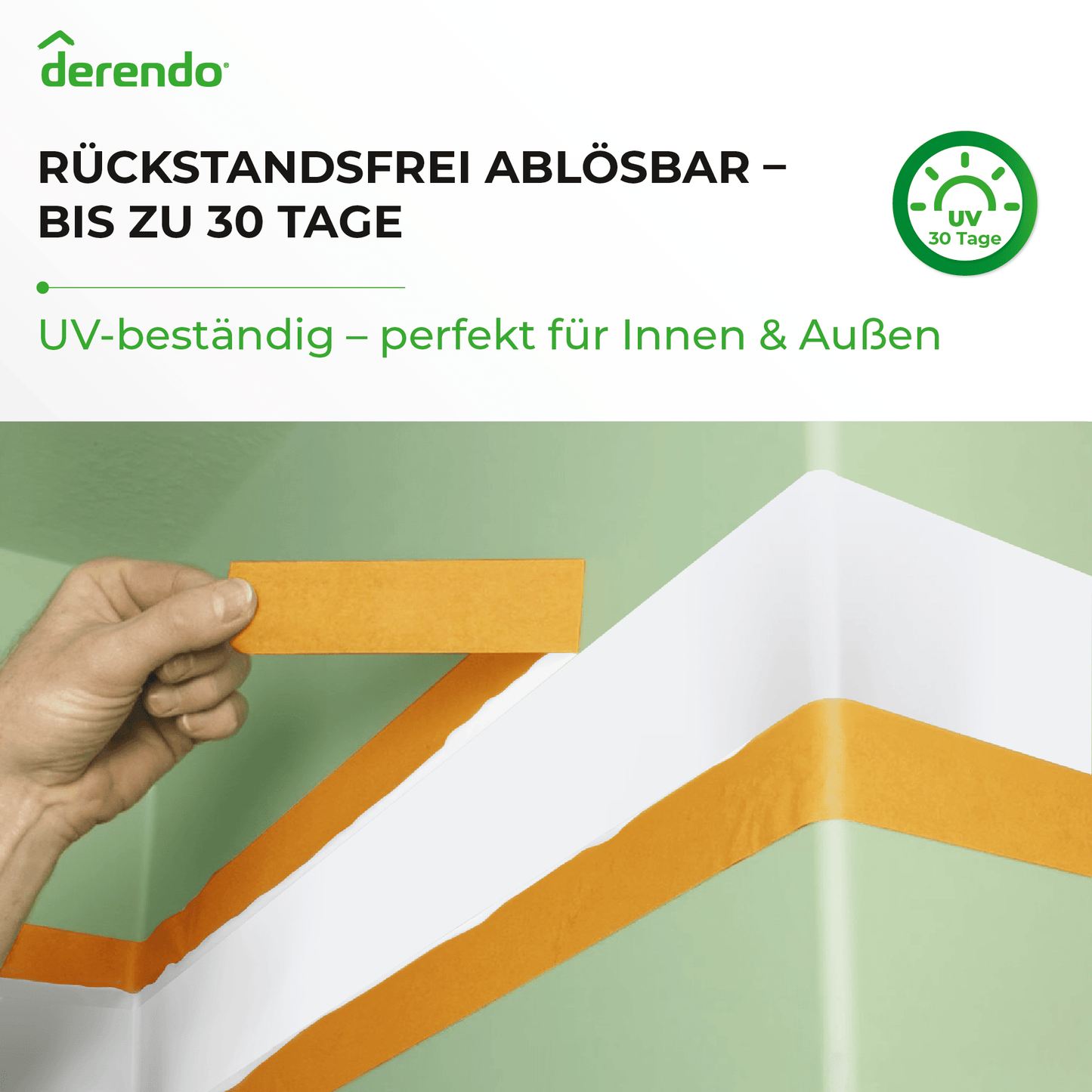 Derendo® Washi Tape Malerkrepp Premium – Goldband für scharfe Farbkanten in 30mm x 50m – Produktbild von Derendo