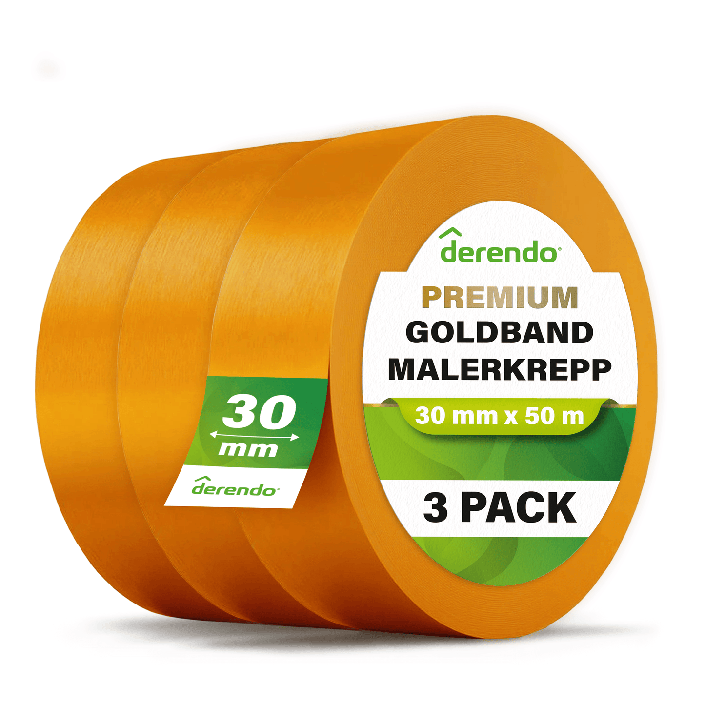Derendo® Washi Tape Malerkrepp Premium – Goldband für scharfe Farbkanten in 30mm x 50m – Produktbild von Derendo