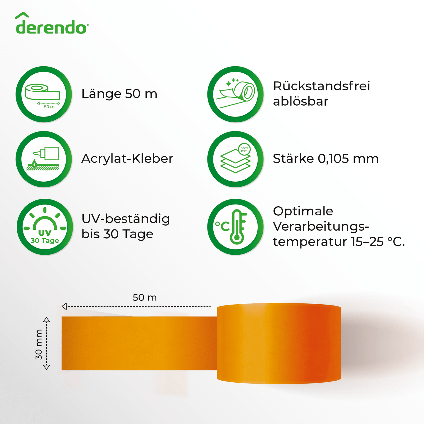 Derendo® Washi Tape Malerkrepp Premium – Goldband für scharfe Farbkanten in 30mm x 50m – Produktbild von Derendo
