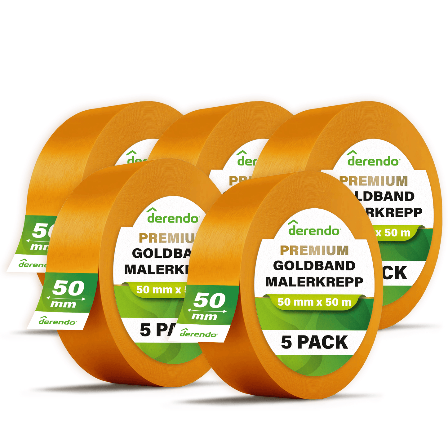Derendo® Washi Tape Malerkrepp Premium – Goldband für scharfe Farbkanten in 50mm x 50m – Produktbild von Derendo