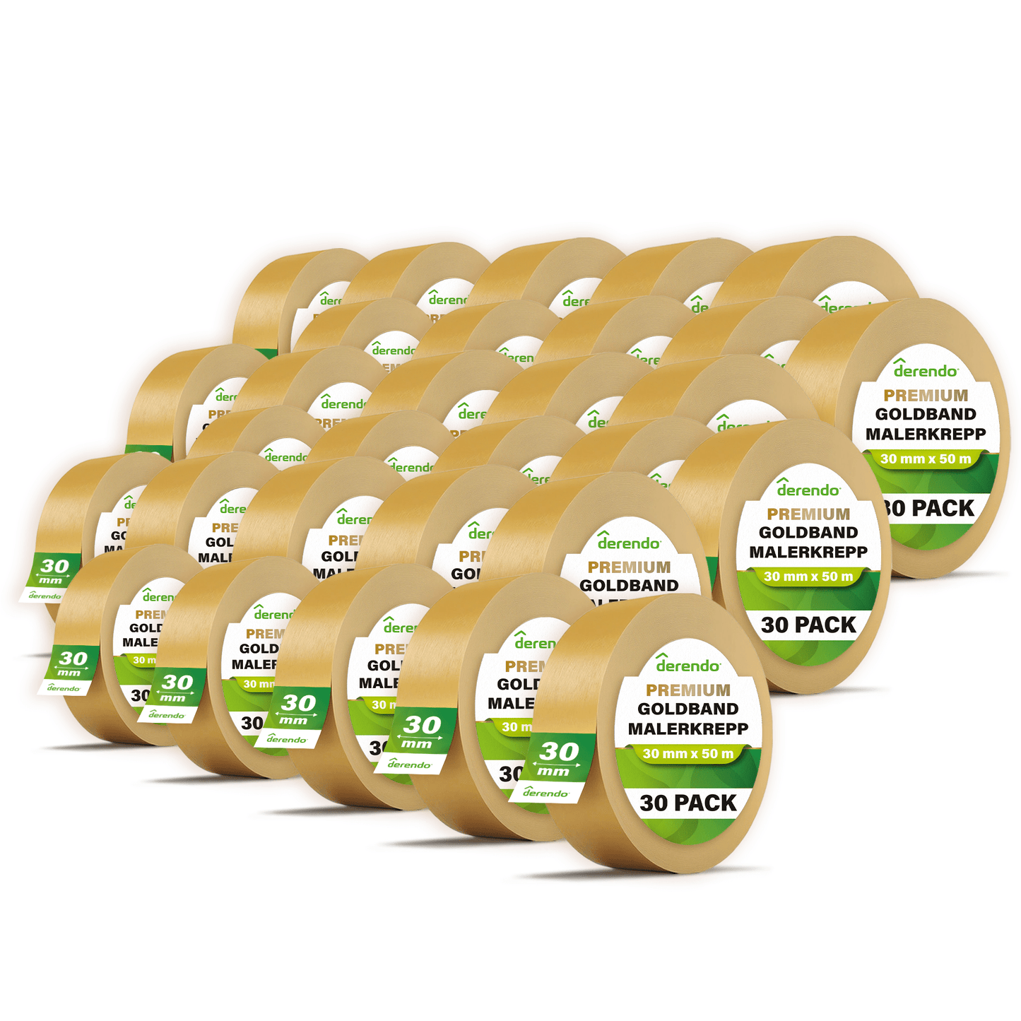 Derendo® Washi Tape Malerkrepp Premium – Goldband für scharfe Farbkanten in 30mm x 50m – Produktbild von Derendo