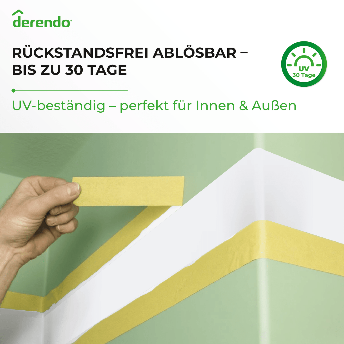 Derendo® Washi Tape Malerkrepp Premium – Goldband für scharfe Farbkanten in 30mm x 50m – Produktbild von Derendo