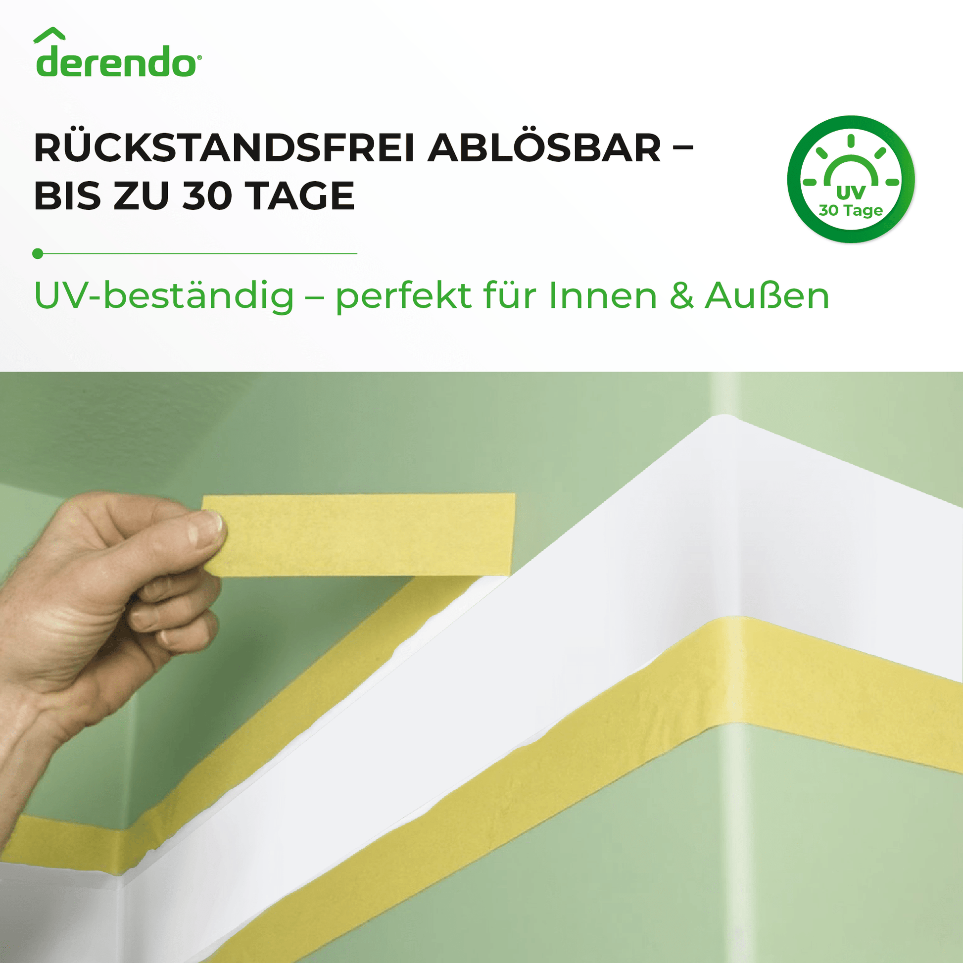 Derendo® Washi Tape Malerkrepp Premium – Goldband für scharfe Farbkanten in 30mm x 50m – Produktbild von Derendo