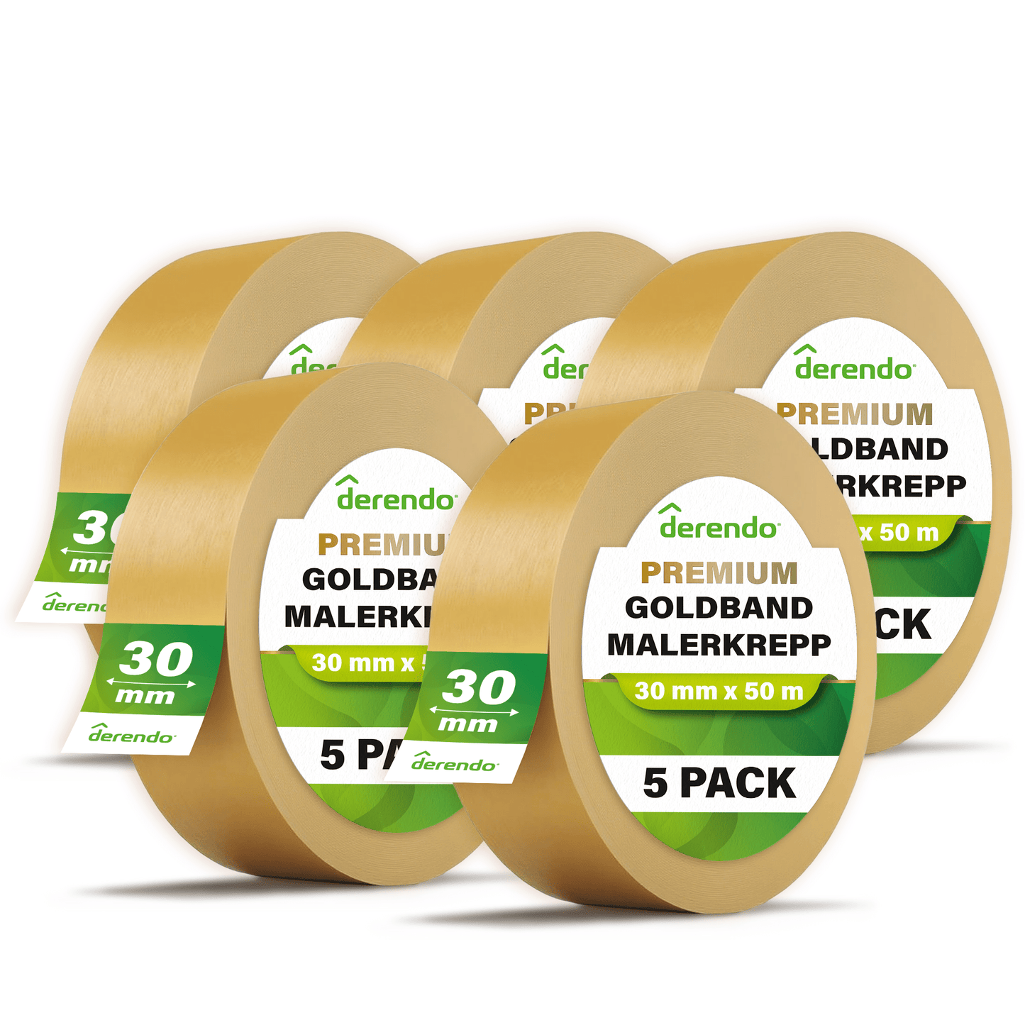 Derendo® Washi Tape Malerkrepp Premium – Goldband für scharfe Farbkanten in 30mm x 50m – Produktbild von Derendo