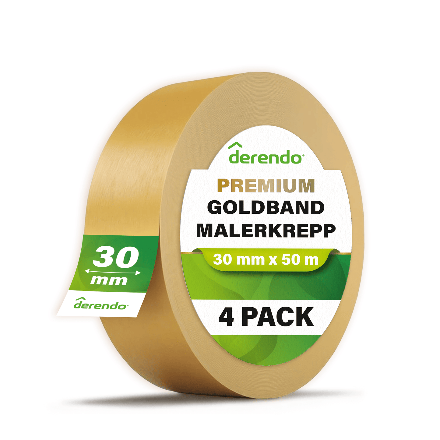 Derendo® Washi Tape Malerkrepp Premium – Goldband für scharfe Farbkanten in 30mm x 50m – Produktbild von Derendo