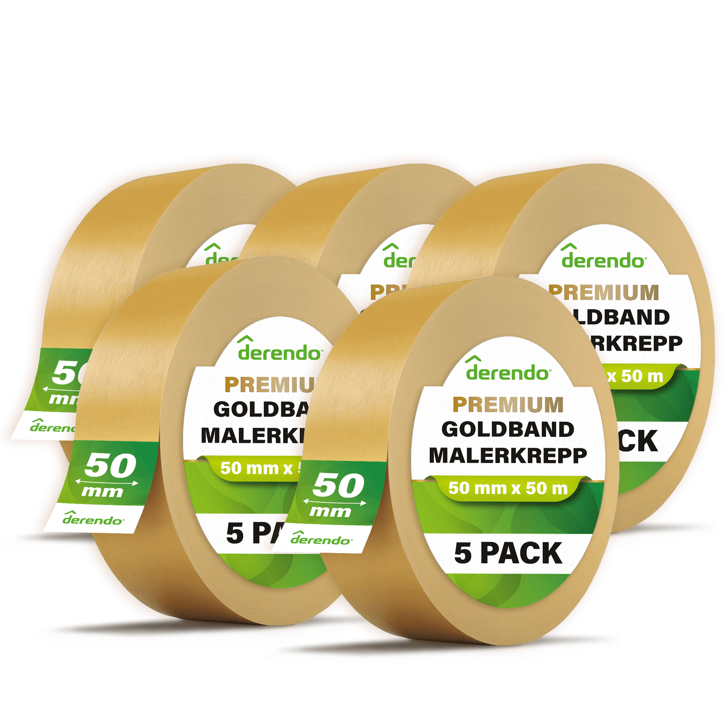 Derendo® Washi Tape Malerkrepp Premium – Goldband für scharfe Farbkanten in 50mm x 50m – Produktbild von Derendo