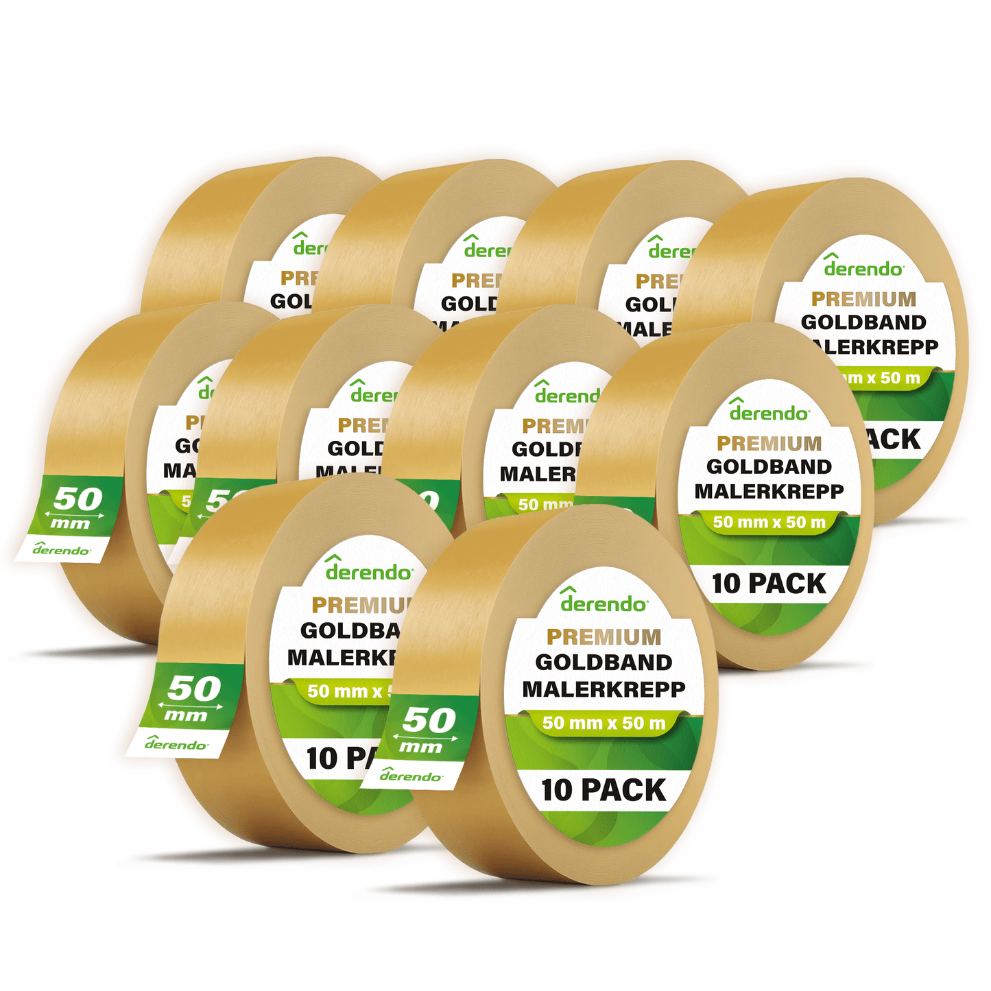 Derendo® Washi Tape Malerkrepp Premium – Goldband für scharfe Farbkanten in 50mm x 50m – Produktbild von Derendo