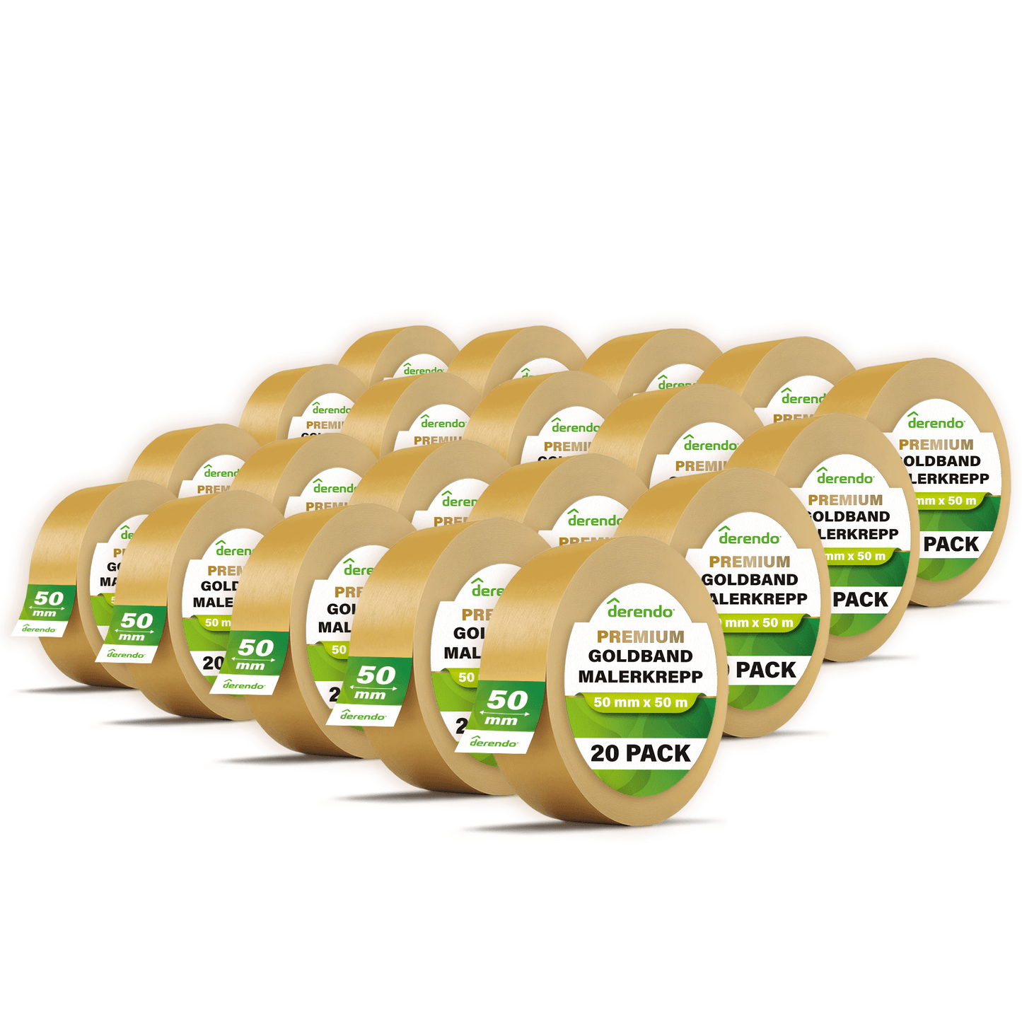 Derendo® Washi Tape Malerkrepp Premium – Goldband für scharfe Farbkanten in 50mm x 50m – Produktbild von Derendo