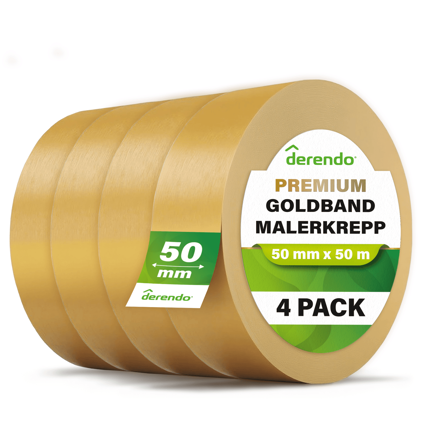 Derendo® Washi Tape Malerkrepp Premium – Goldband für scharfe Farbkanten in 50mm x 50m – Produktbild von Derendo