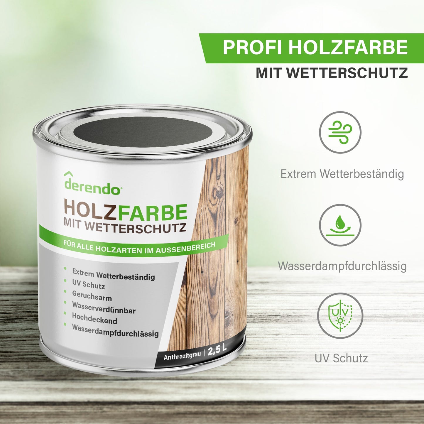 Derendo Wetterschutz Holzfarbe anthrazitgrau RAL 7016 - 4251604913166 - Derendo
