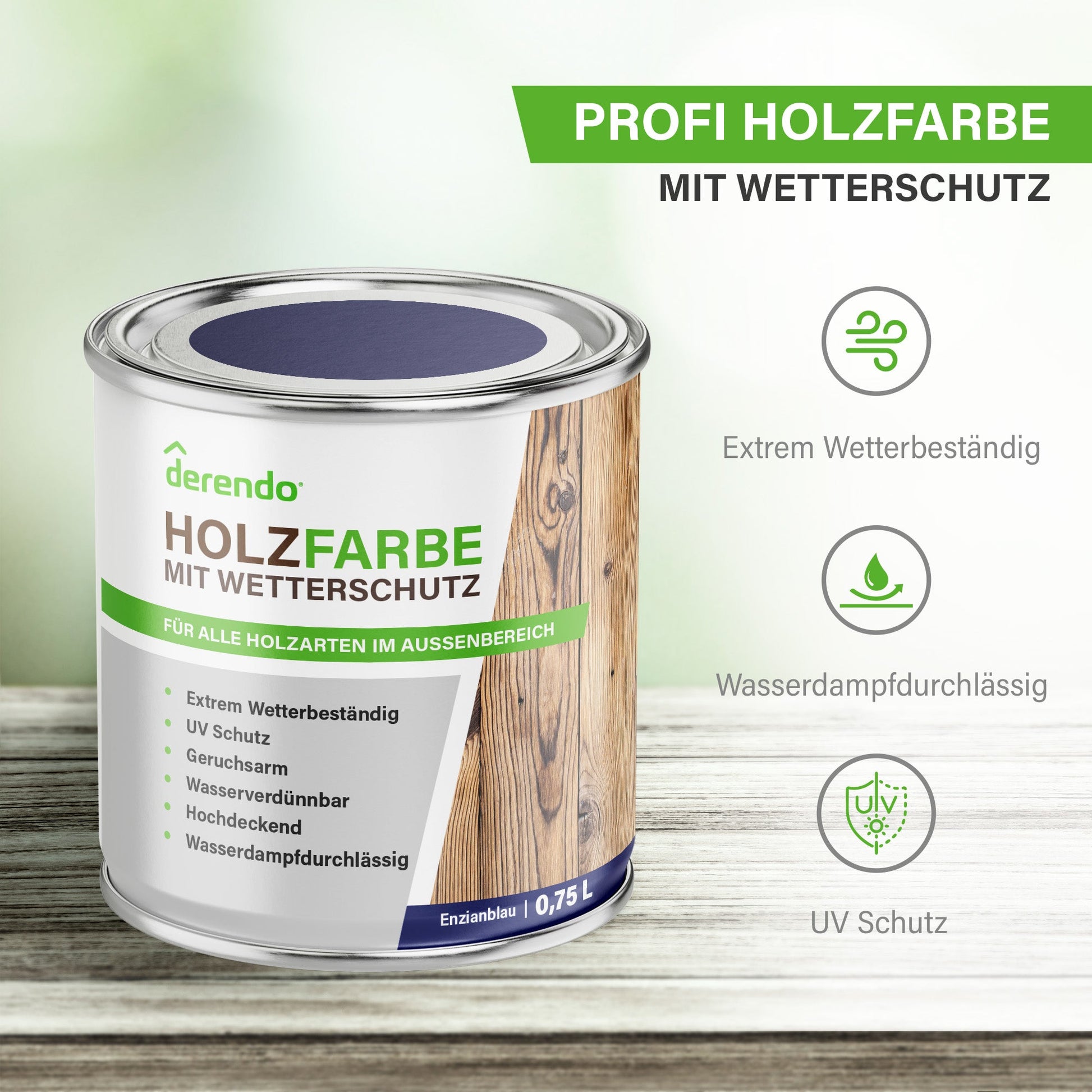Derendo Wetterschutz Holzfarbe Enzianblau RAL 5010 - 4251604913319 - Derendo