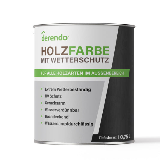 Derendo Wetterschutz Holzfarbe in Tiefschwarz RAL9005 - 4251604913197 - Derendo