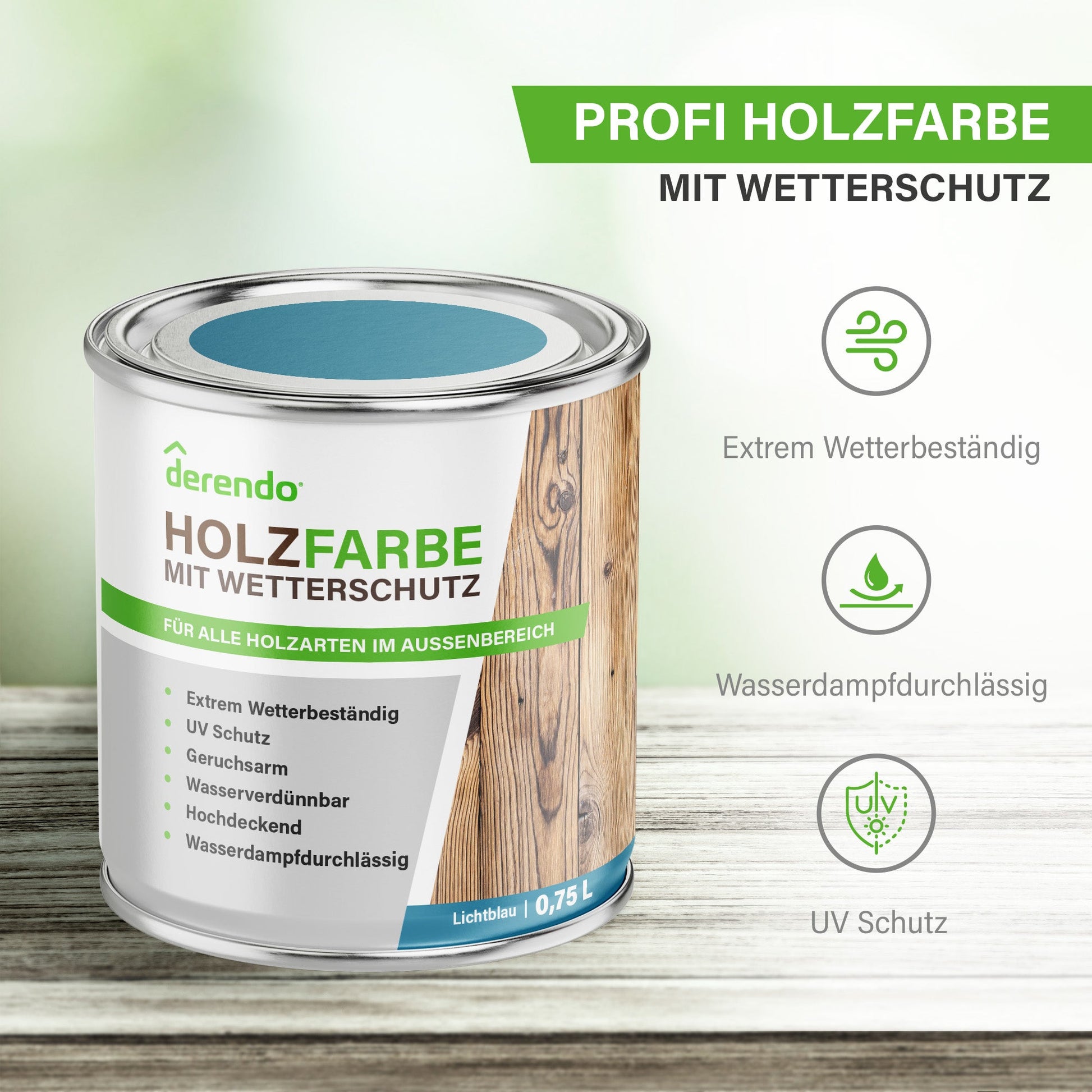 Derendo Wetterschutz Holzfarbe Lichtblau RAL 5012 - 4251604913296 - Derendo