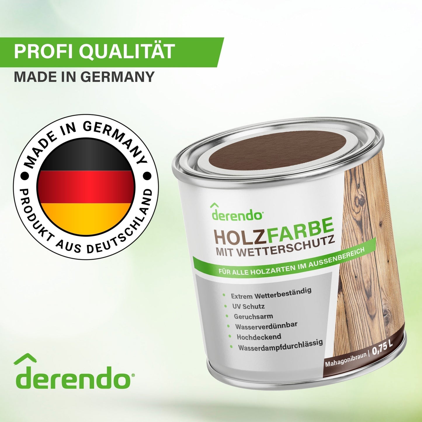 Derendo Wetterschutz Holzfarbe mahagonibraun RAL 8016 in Mahagonibraun RAL 8016 – Produktbild von Derendo
