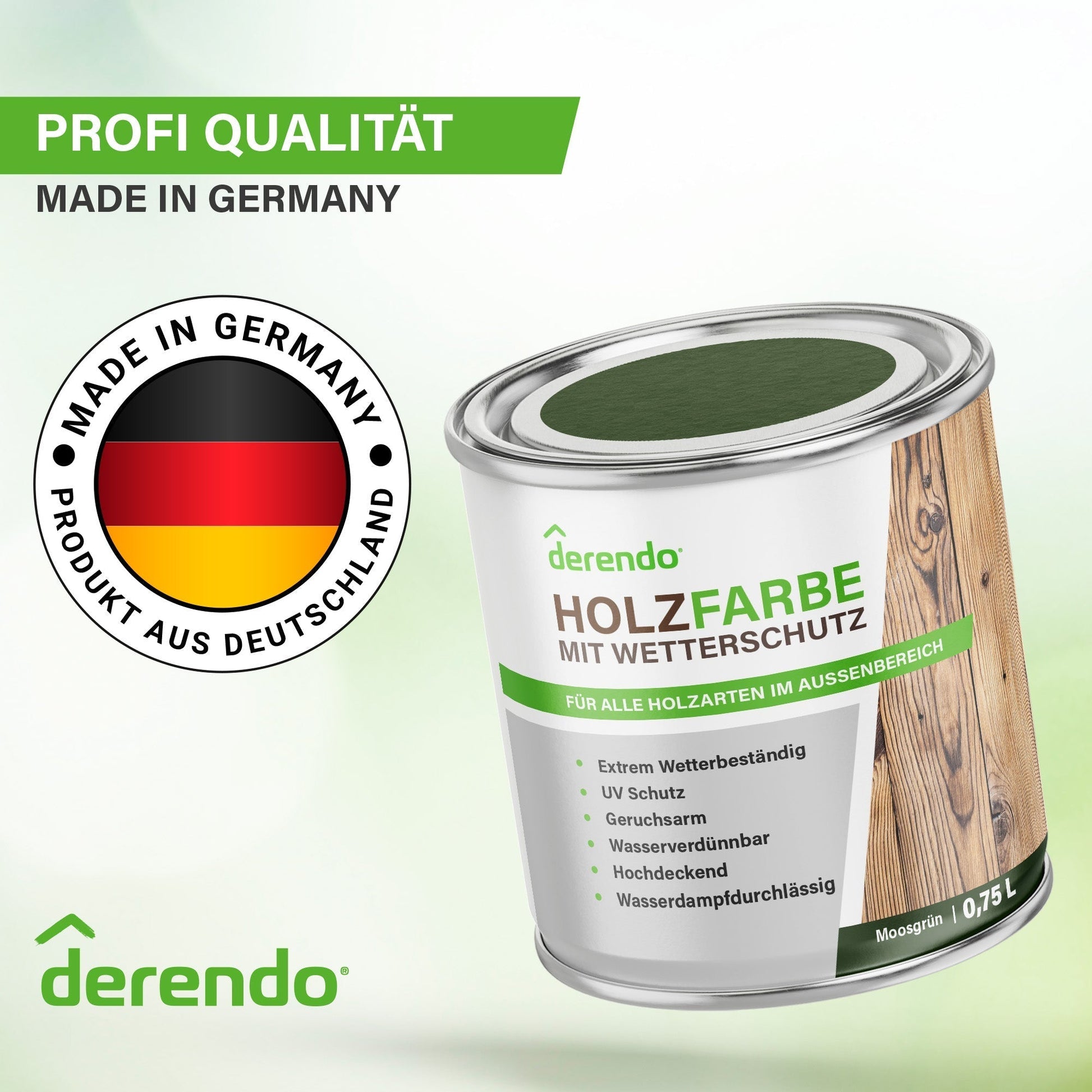 Derendo Wetterschutz Holzfarbe moosgrün RAL 6005 in Moosgrün RAL 6005 – Produktbild von Derendo