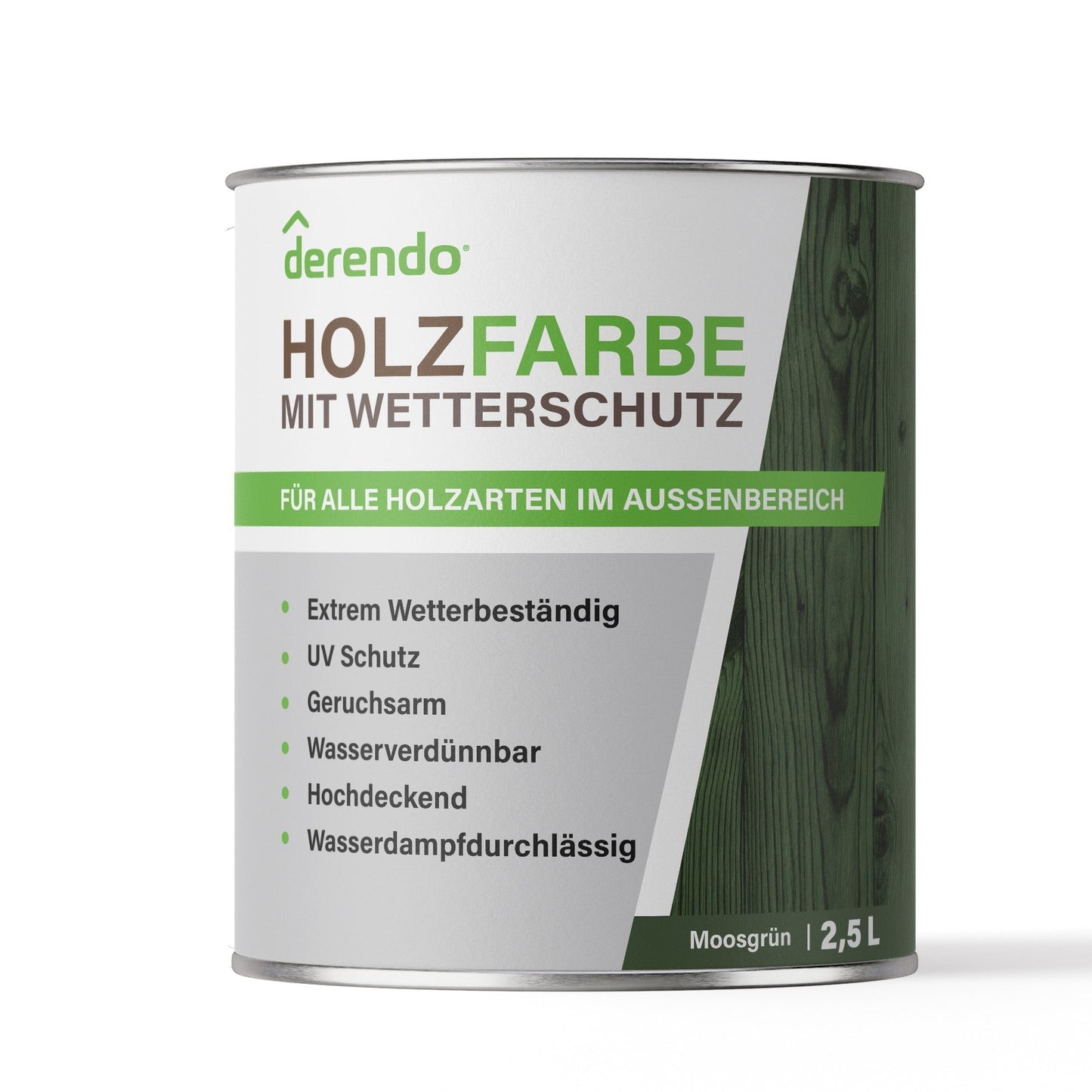 Derendo Wetterschutz Holzfarbe moosgrün RAL 6005 in Moosgrün RAL 6005 – Produktbild von Derendo