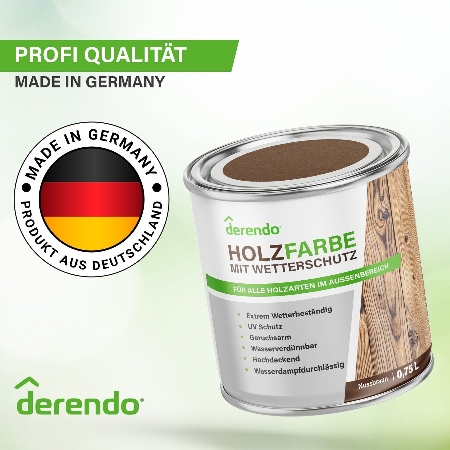 Derendo Wetterschutz Holzfarbe Nussbraun RAL 8011 in Nussbraun RAL 8011 – Produktbild von Derendo