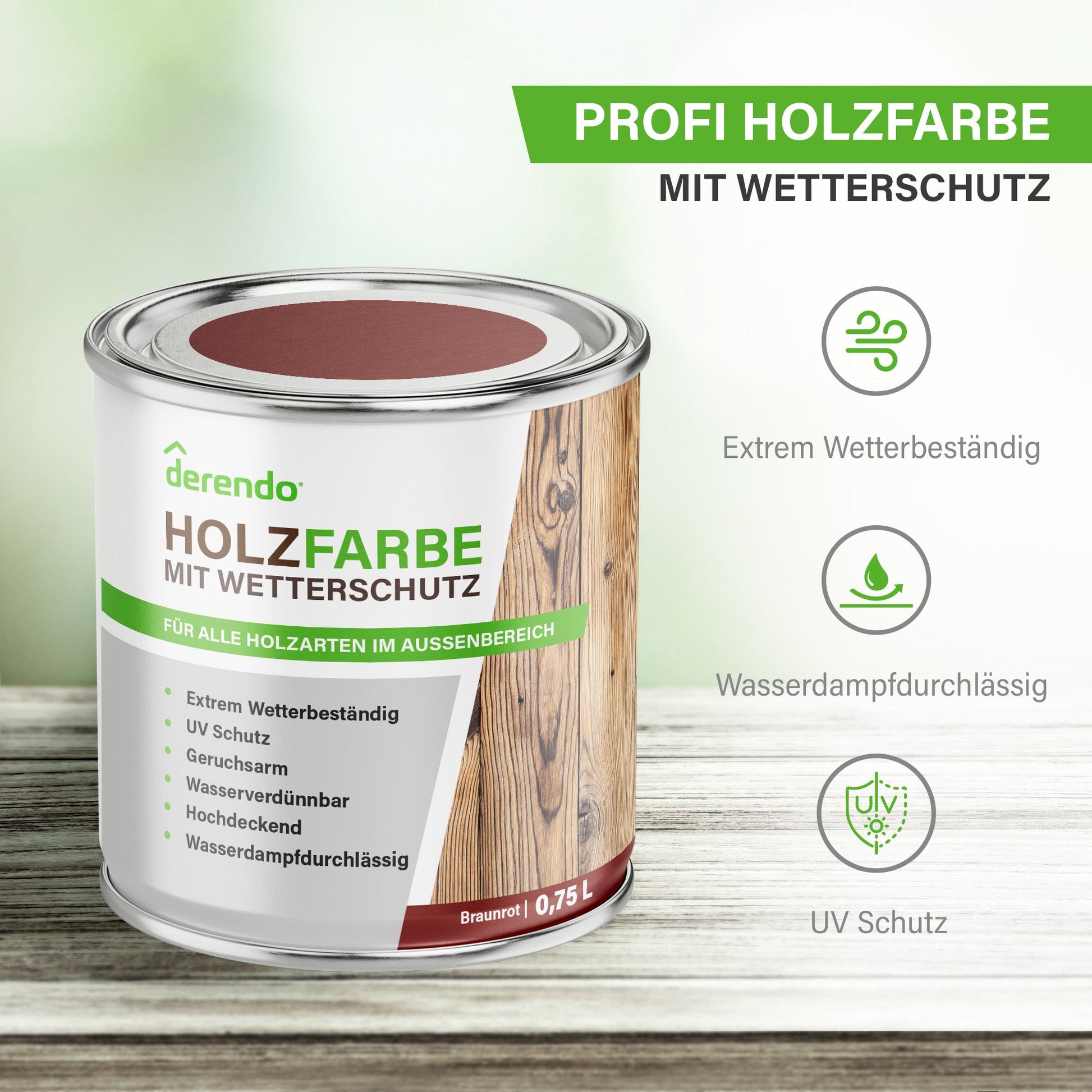 Derendo Wetterschutz Holzfarbe schwedenrot RAL 3011 - 4251604913265 - Derendo