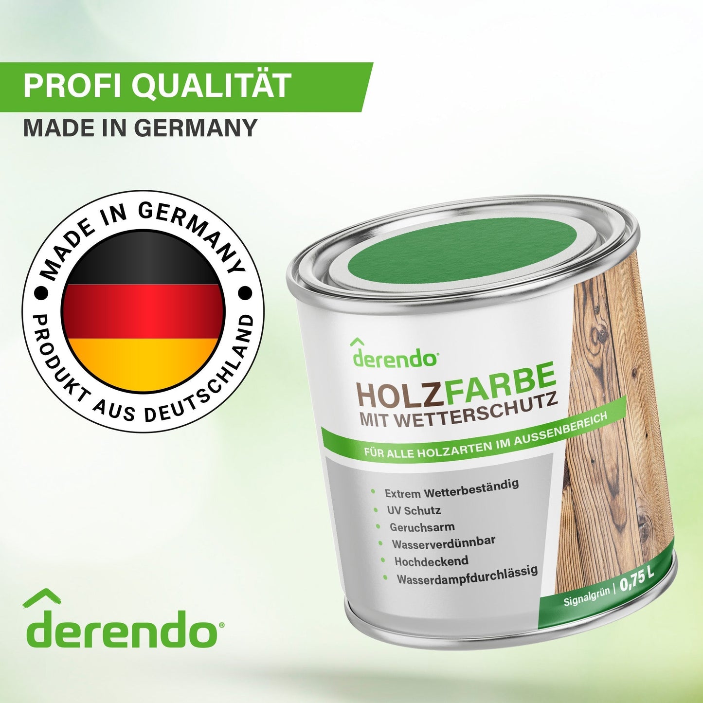 Derendo Wetterschutz Holzfarbe signalgrün RAL 6032 in Signalgrün RAL 6032 – Produktbild von Derendo