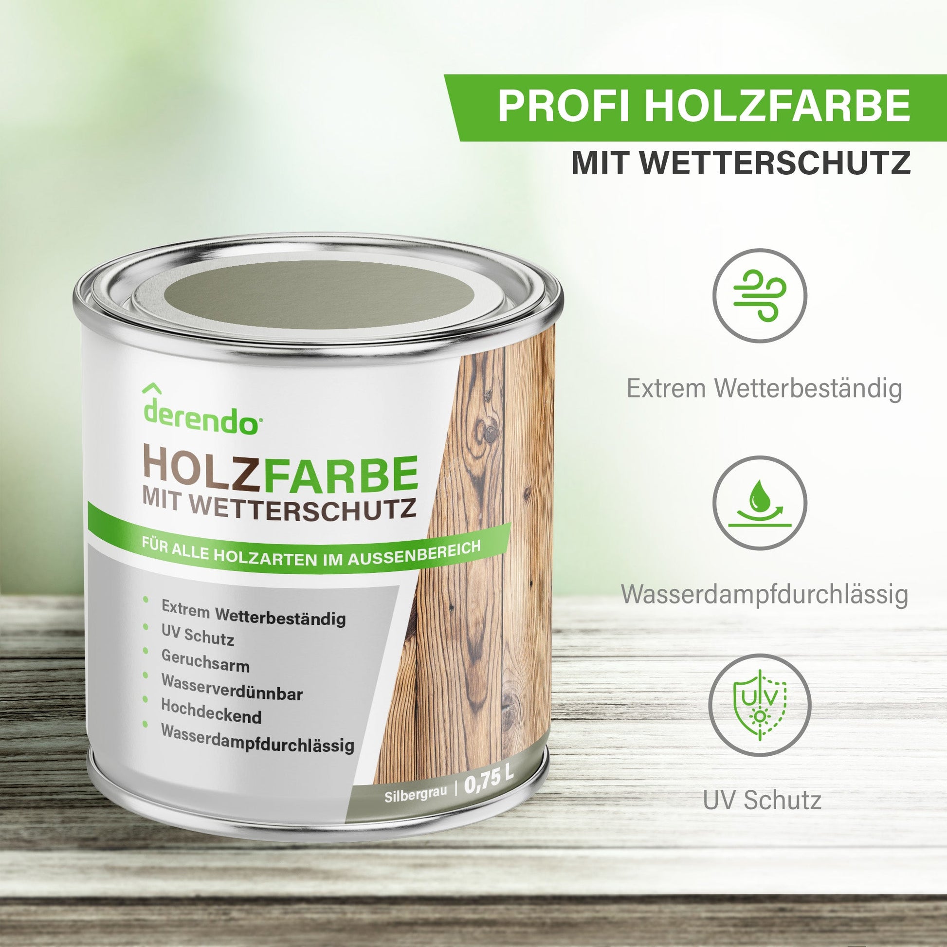 Derendo Wetterschutz Holzfarbe Silbergrau RAL 7001 - 4251604913135 - Derendo