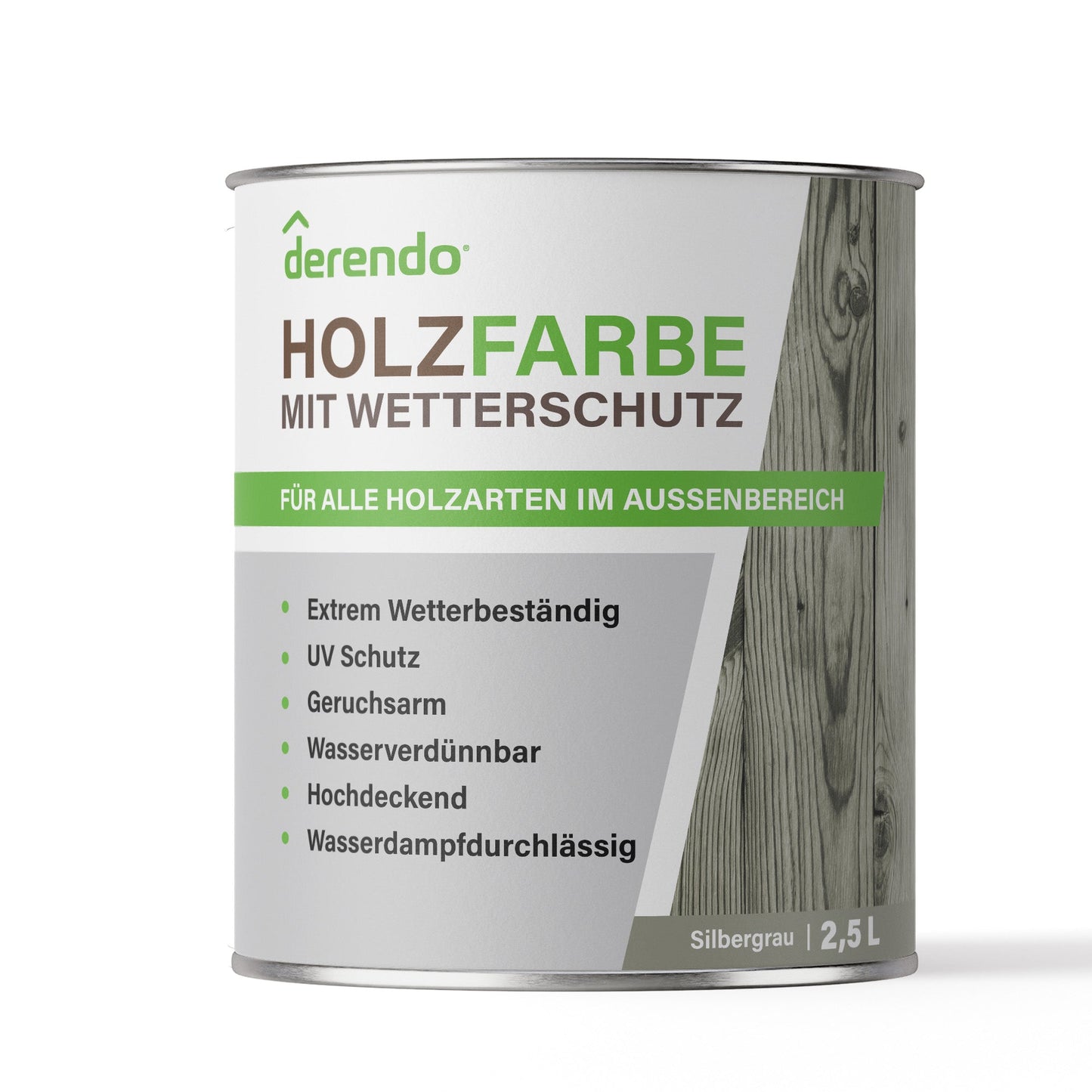 Derendo Wetterschutz Holzfarbe Silbergrau RAL 7001 in Silbergrau RAL 7001 – Produktbild von Derendo