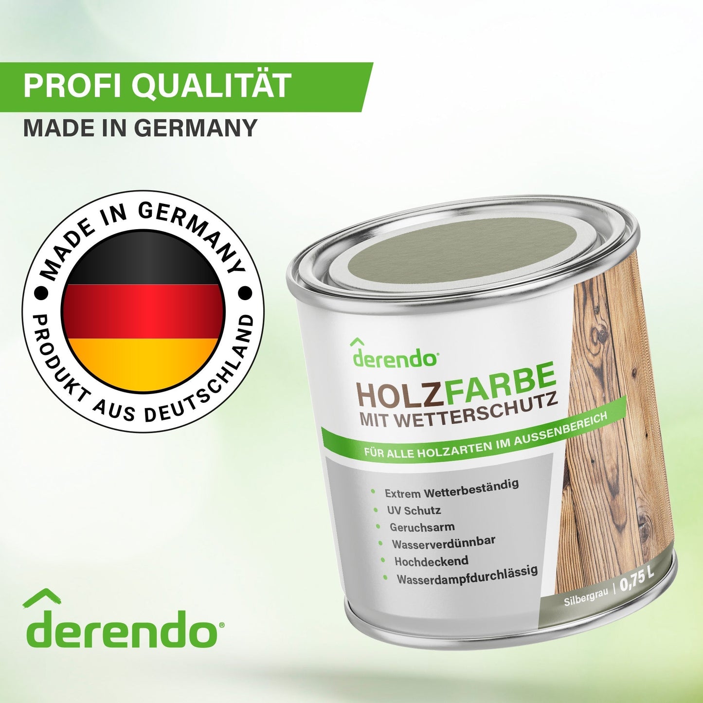 Derendo Wetterschutz Holzfarbe Silbergrau RAL 7001 in Silbergrau RAL 7001 – Produktbild von Derendo
