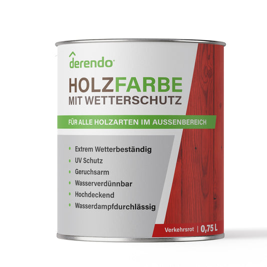 Derendo Wetterschutz Holzfarbe verkehrsrot RAL 3020 - 4251604913234 - Derendo