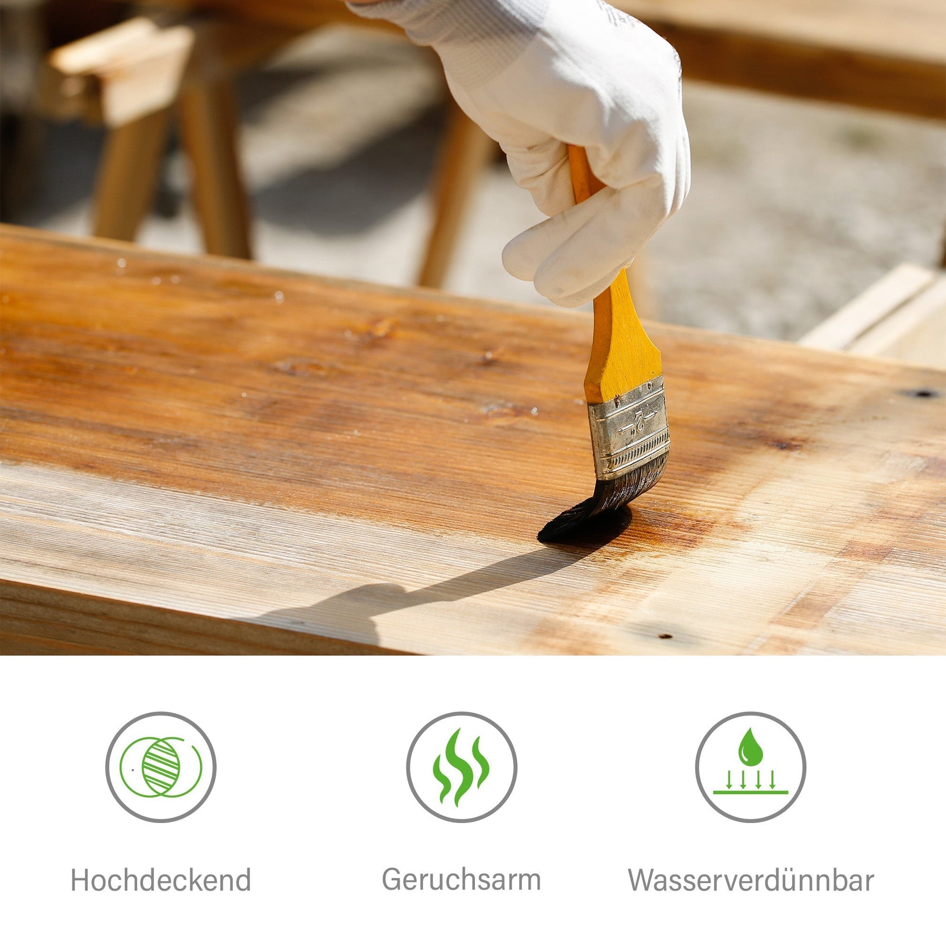 Derendo Wetterschutz Holzfarbe weiss für außen, seidenglänzend RAL 9010 in 0.75L – Produktbild von Derendo