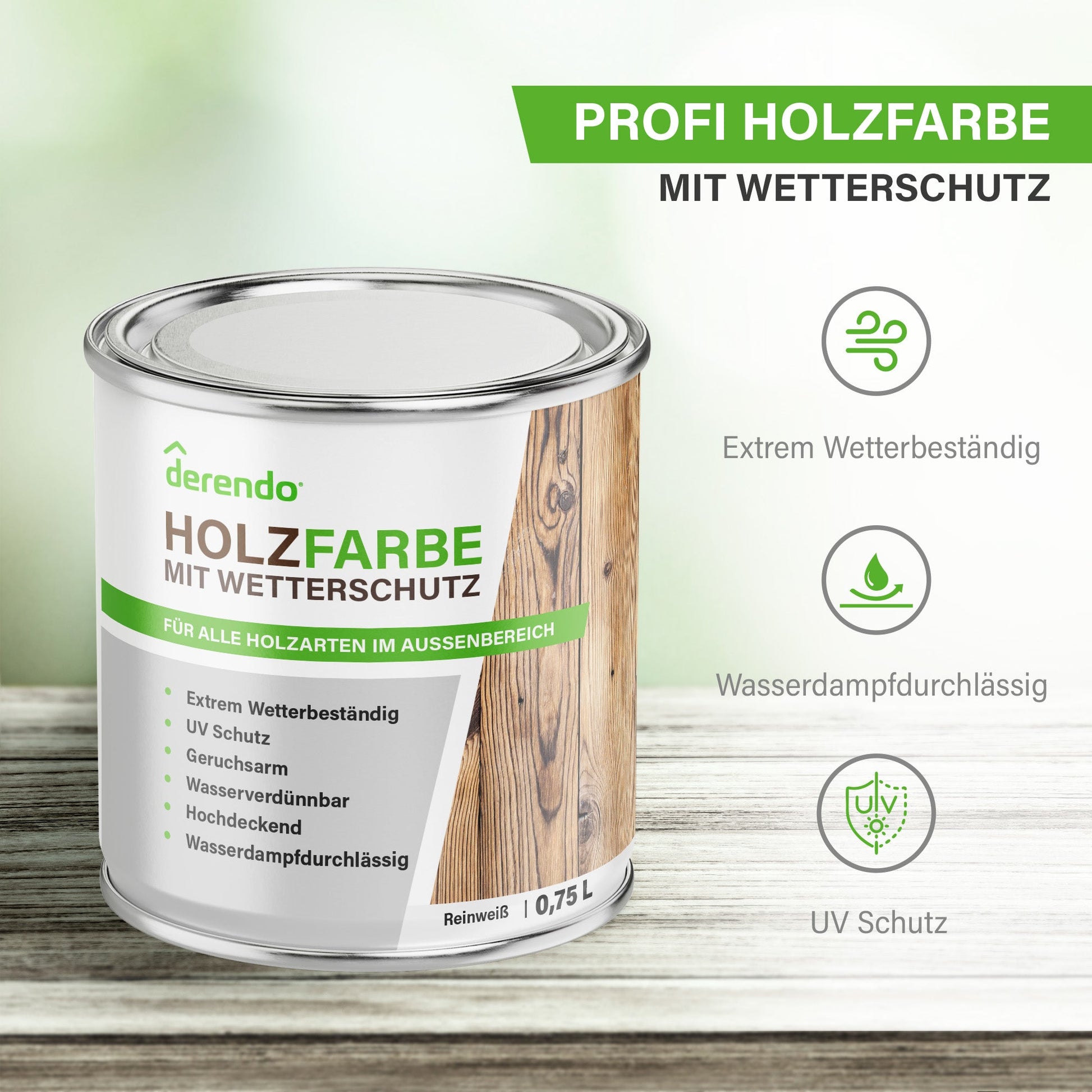 Derendo Wetterschutz Holzfarbe weiss für außen, seidenglänzend - 4251604912626 - Derendo