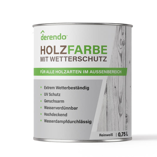Derendo Wetterschutz Holzfarbe weiss für außen, seidenglänzend - 4251604912626 - Derendo