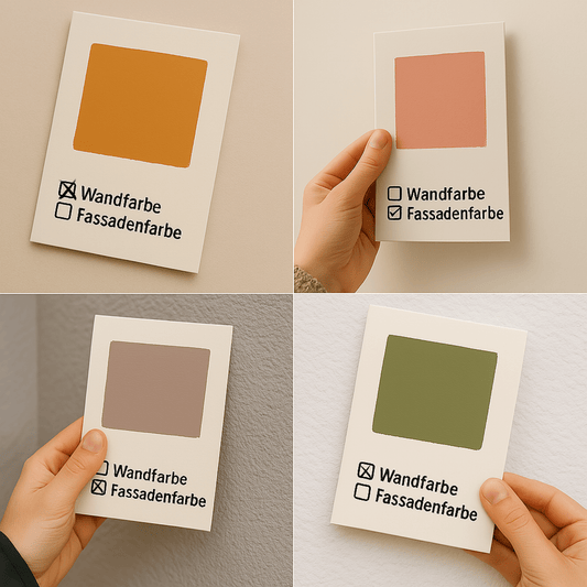 Farbmusterkarte A6 – mit echter Wand - oder Fassadenfarbe handgestrichen auf Leinenstrukturkarton - FK - FAF - Aprikose - Derendo