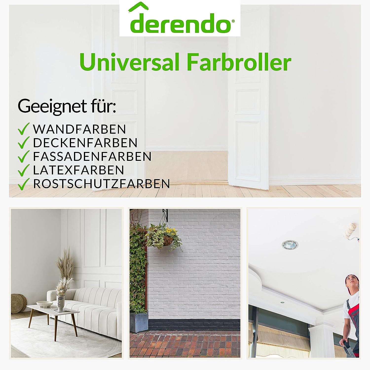 Premium Universal Farbrolle 25cm mit 12mm Flor für strukturierte Untergründe - 4251604915481 - Derendo