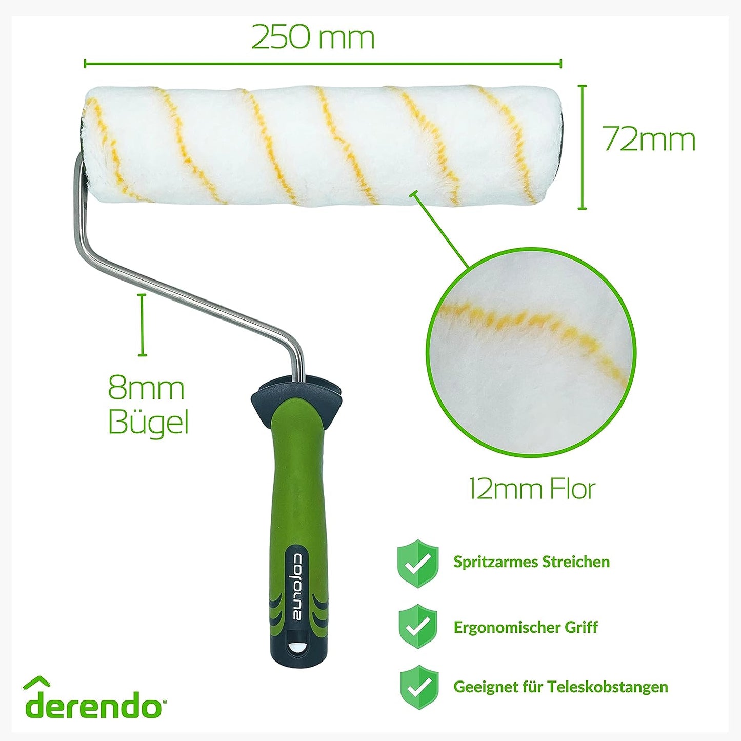 Premium Universal Farbrolle 25cm mit 12mm Flor für strukturierte Untergründe - 4251604915481 - Derendo