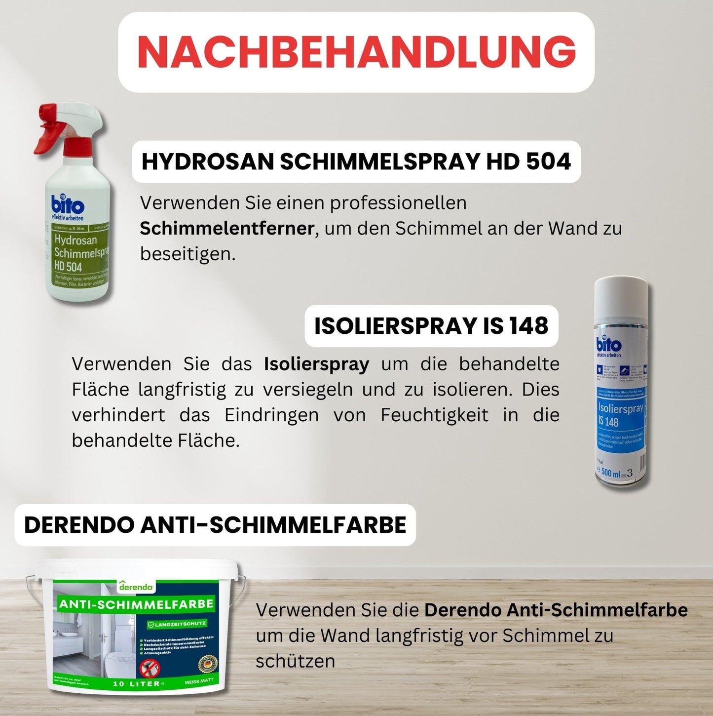 Schimmelentferner bito Hydrosan Schimmelspray HD 504 - 4033195004849 - Derendo