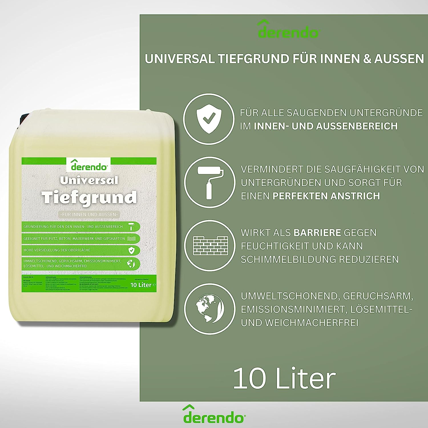 Universal Tiefgrund 10l Grundierung für innen - und außen - 4251604915412 - Derendo