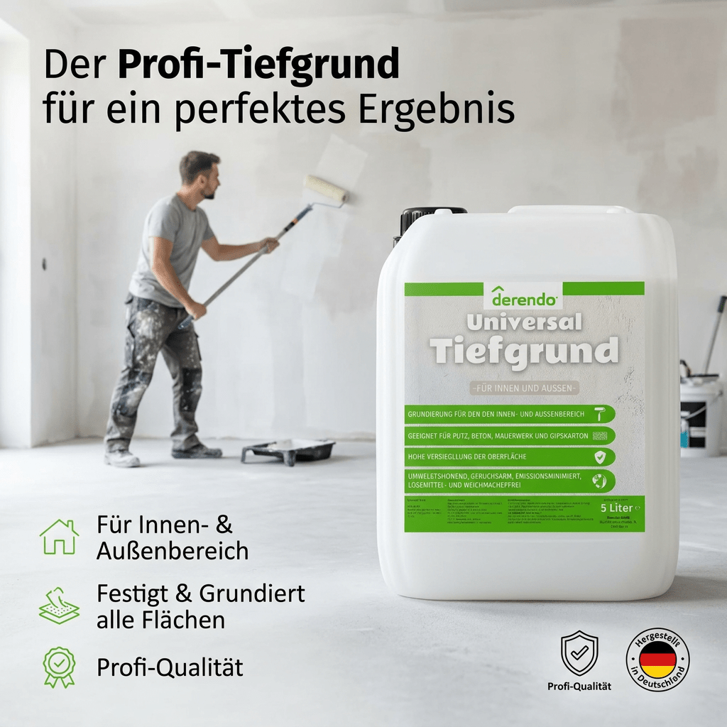 Universal Tiefgrund 5l Grundierung für innen- und außen Reichweite ca. 150–200 ml/m² in 5 Liter – Produktbild von Derendo